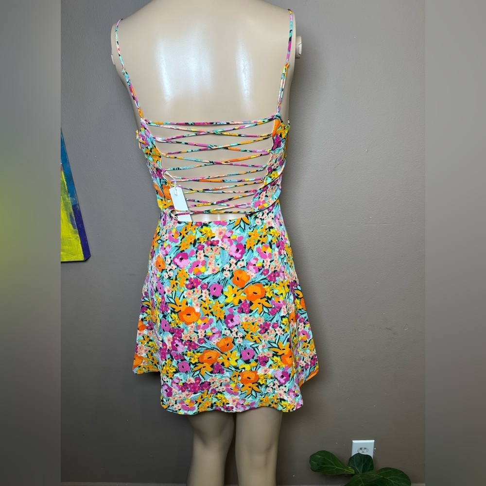 NWT For Love and Lemons Deena Floral Mini Dress Orange Pink Size XS - Picture 6 of 15